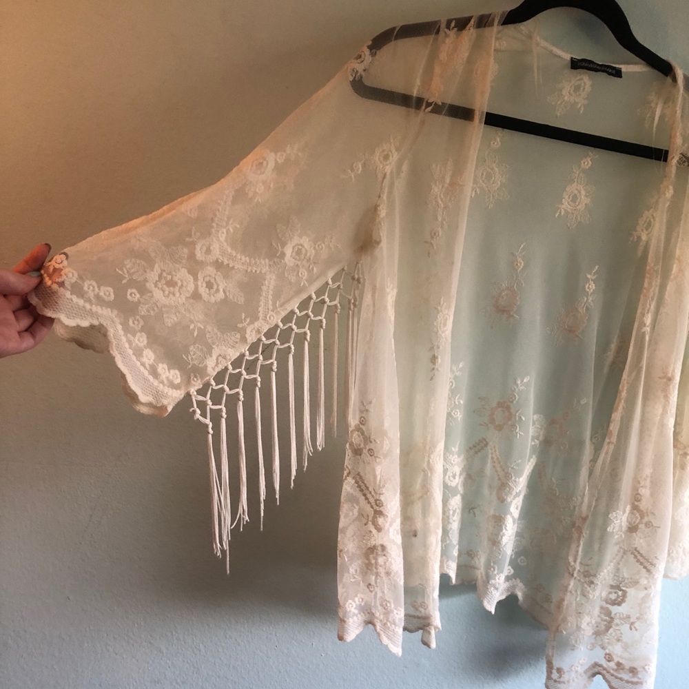 White lace fringe cardigan